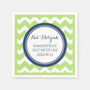 Custom Bat Mitzvah Napkin Limon Blue Zickzack Serviette