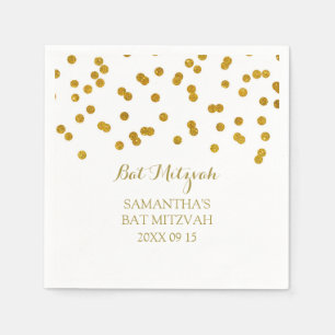 Custom Bat Mitzvah Napkin Mint Gold Confetti Serviette