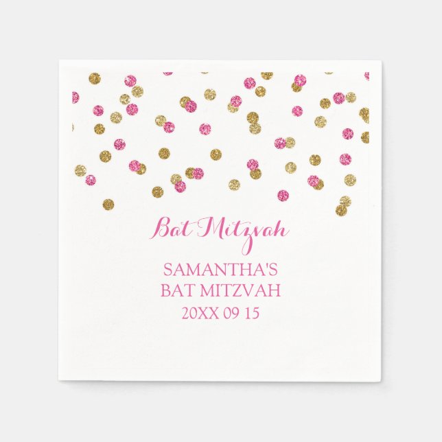 Custom Bat Mitzvah Napkin Mint Gold Pink Confetti Serviette (Vorderseite)