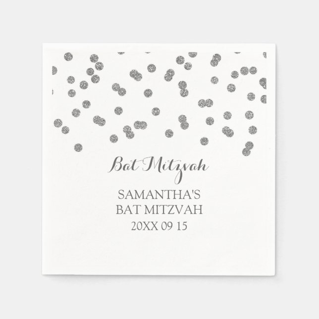 Custom Bat Mitzvah Napkin Mint Silver Confetti Serviette (Vorderseite)