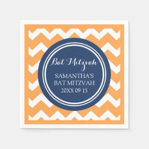 Custom Bat Mitzvah Napkin Orange Blue Zickzack Serviette