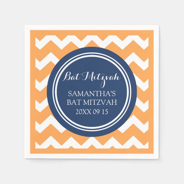 Custom Bat Mitzvah Napkin Orange Blue Zickzack Serviette (Vorderseite)