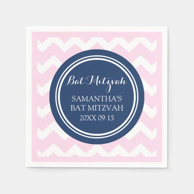 Custom Bat Mitzvah Napkin Pink Blau Zickzack Serviette (Vorderseite)