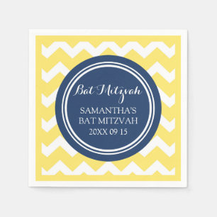 Custom Bat Mitzvah Napkin Yellow Blue Zickzack Serviette