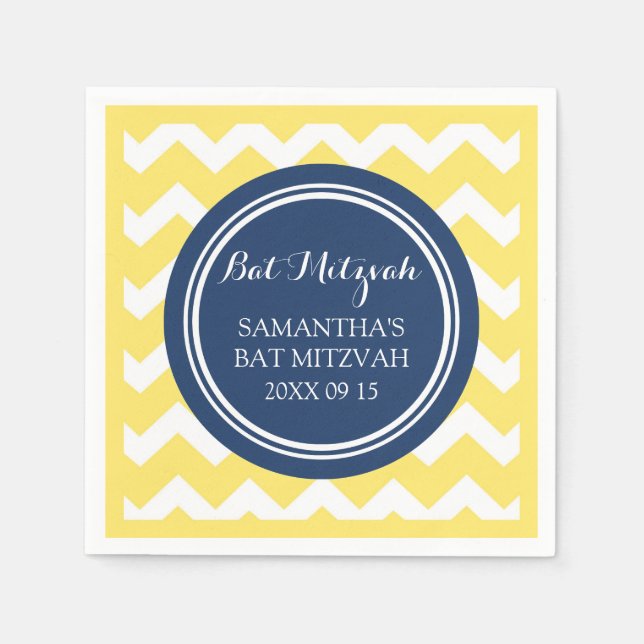 Custom Bat Mitzvah Napkin Yellow Blue Zickzack Serviette (Vorderseite)