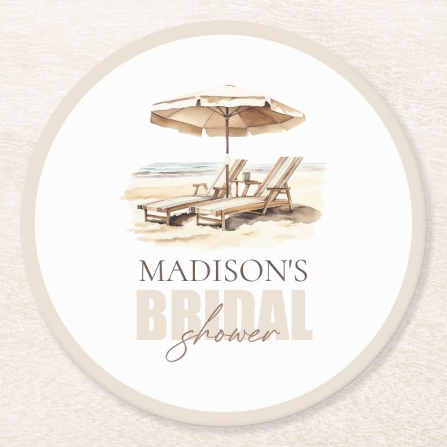 Custom Beach Brautparty Runder Pappuntersetzer (Vorderseite)