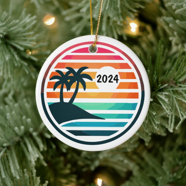 Custom Beach Family Urlaub oder Wiedersehen Keramik Ornament (Baum)