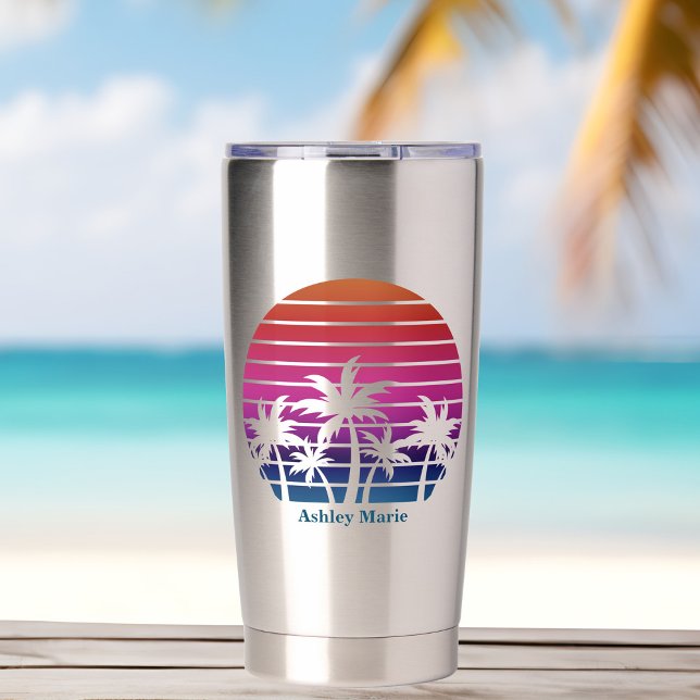 Custom Beach Girl Niedlich Tropical Palm Tree Thermobecher (Von Creator hochgeladen)