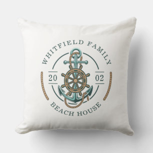 Custom Beach House Anchor Boat Wheel Nautical Kissen