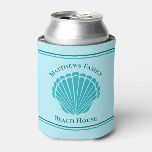 Custom Beach House Aqua Blue Seashell Monogram Dosenkühler