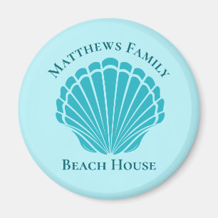 Custom Beach House Aqua Seashell Monogram Zuhause Magnet