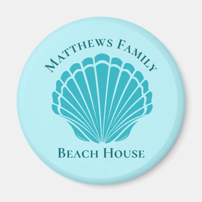 Custom Beach House Aqua Seashell Monogram Zuhause Magnet (Vorne)