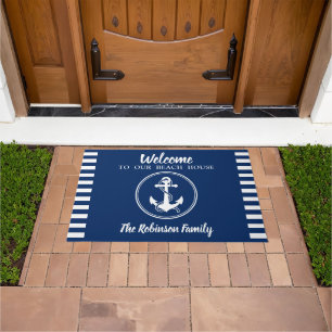 Custom Beach House Familienname Anchor & Rope Larg Fußmatte
