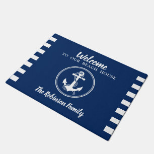Custom Beach House Familienname Anchor & Rope Rug Fußmatte