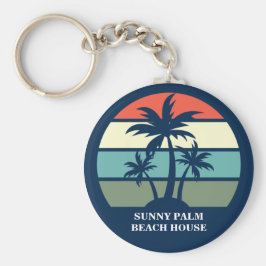 Custom Beach House Ferien Miete Blue Palm Tree Schlüsselanhänger
