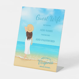 Custom Beach House Guest WiFi Pedestal Sign Sockelschild