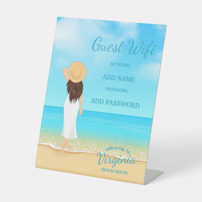 Custom Beach House Guest WiFi Pedestal Sign Sockelschild (Vorderseite)