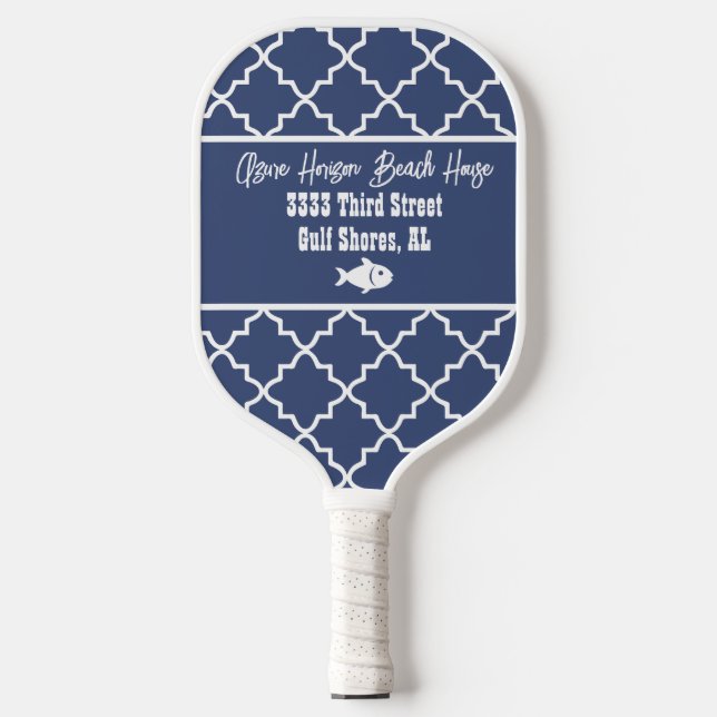 Custom Beach House Navy & White Muster Pickleball Schläger (Vorderseite)