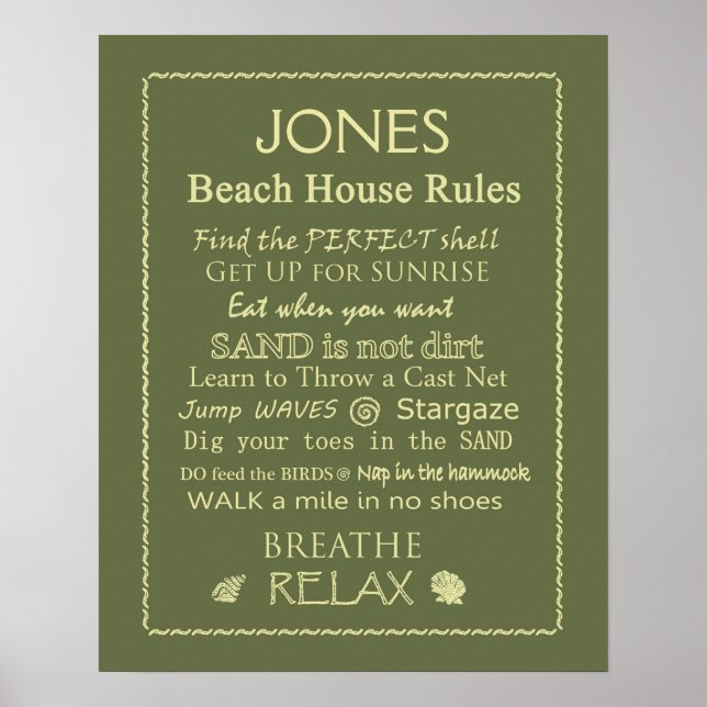 Custom Beach House Rules Poster (Vorne)