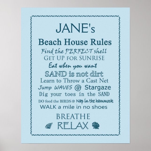 Custom Beach House Rules Poster (Vorne)