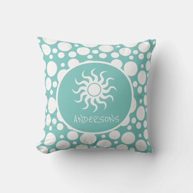 Custom Beach Hütte Dekoration mit Name - Aquamarin Kissen (Vorderseite)