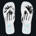 Custom Beach Jamaica Wedding Flip Flops<br><div class="desc">Ein großes Willkommensgeschenk für Ihre Gäste. Bieten Sie Ihren Gästen für die Strandzeremonie Schuhe an. Elke Clarke © Custom Monogram Travel Wedding Flip Flops für Beach Hochzeiten. Passen Sie Ihre Namen, das Datum, das Monogramm, den verheirateten Vornamen und das Ziel an. Entspricht der personalisierten Hochzeitsstrandtasche in unserem Geschäft, mit der...</div>