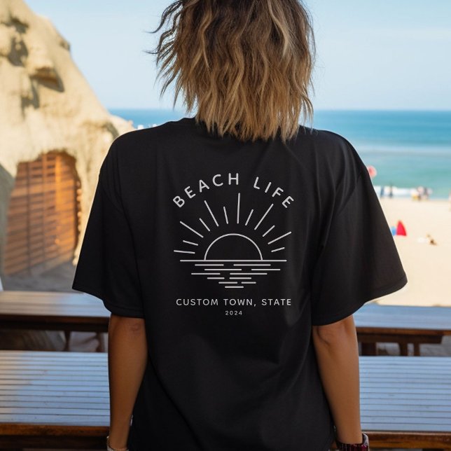 Custom Beach Life Minimalistisch Cool Modern Boho T-Shirt (Start your beach vaca right with our custom BEACH LIFE shirts. Where are you flying next?)