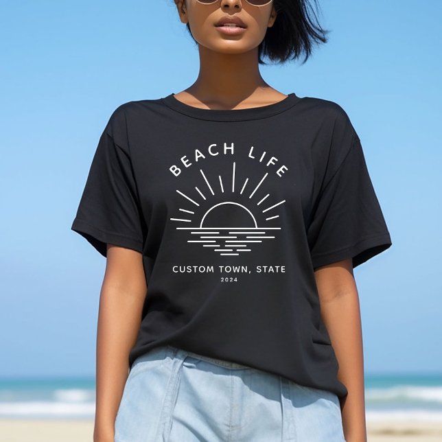 Custom Beach Life Sunset Minimalistisch Modern Boh T-Shirt (Von Creator hochgeladen)
