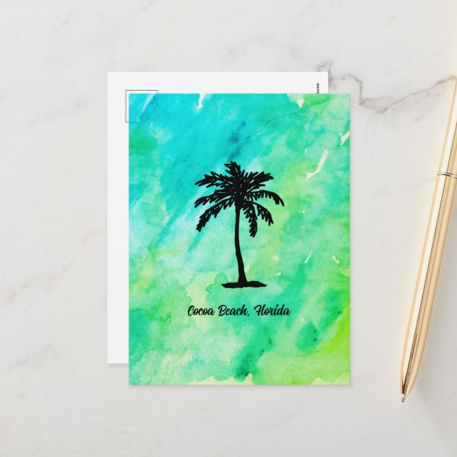 Custom Beach Palm Tree Beach Feiertagspostkarte (Vorderseite/Rückseite Beispiel)