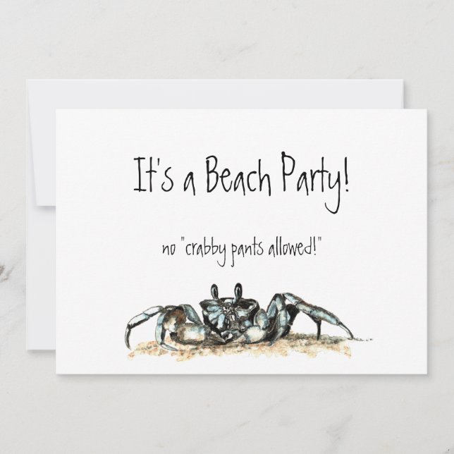 Custom Beach Party Laden Sie keine Crabby Hosen er Einladung (Vorderseite)