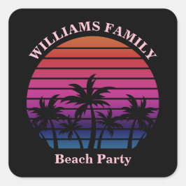 Custom Beach Party Tropical Sunset Palm Trees Quadratischer Aufkleber