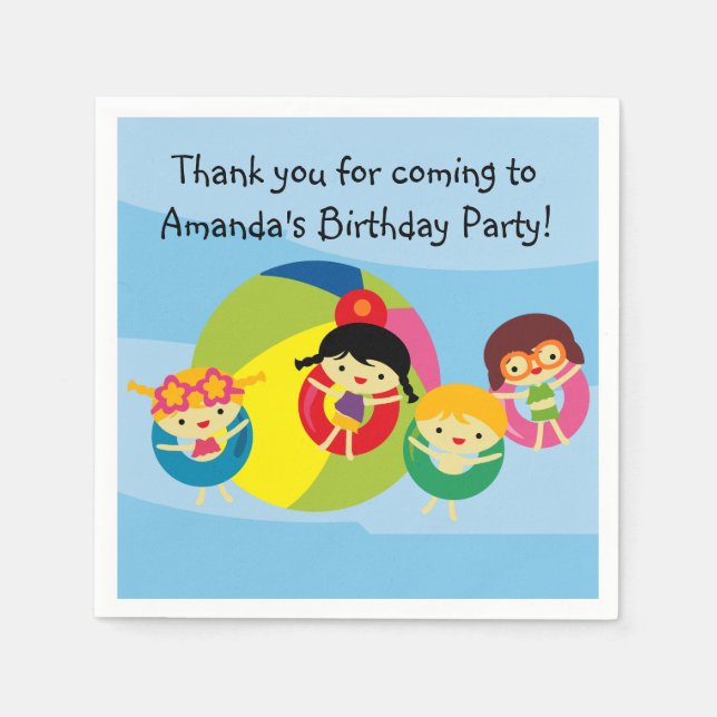 Custom Beach Pool Party Geburtstagspapier Napkins Serviette (Vorderseite)