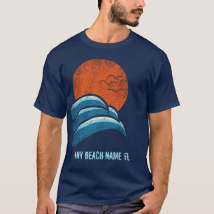 Custom Beach Souvenir Vintag Waves und Sun T-Shirt