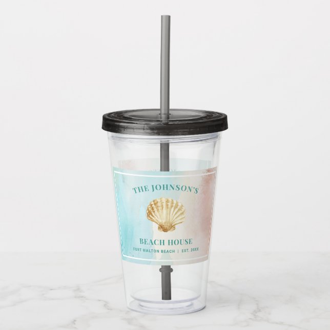 Custom Beach Themed Acrylic Tumbler Acryltrinkbecher (Vorderseite)