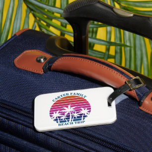 Custom Beach Trip Pink Sunset Palm Tree Gepäckanhänger