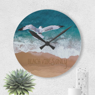Custom Beach Vibes Only Seashore Coastal Seagull Runde Wanduhr