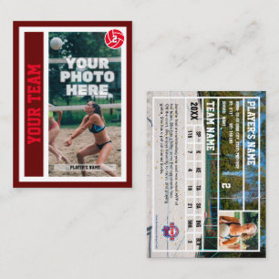 Custom Beach Volleyball Trading Card (Dunkelrot) Telefonnummerkarte
