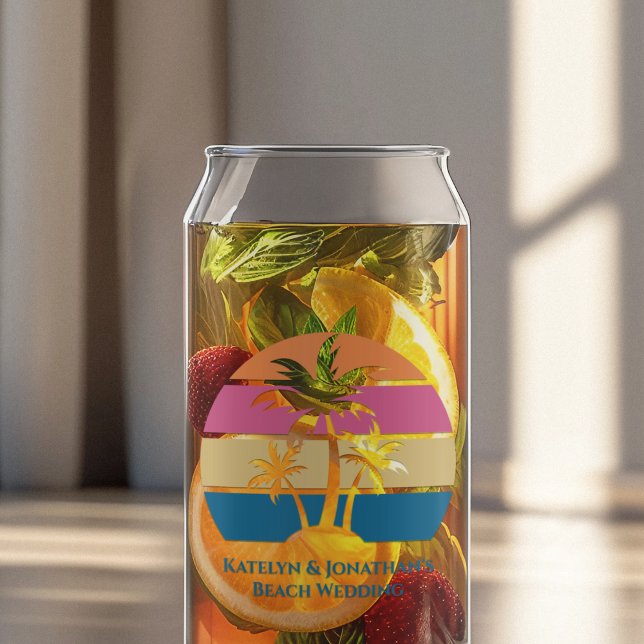 Custom Beach Wedding Tropical Palm Tree Sunset Dosenglas (Von Creator hochgeladen)