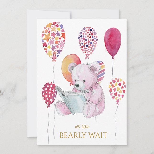 Custom Bear lesen ein Buch Baby Shooter Einladung (Vorderseite)