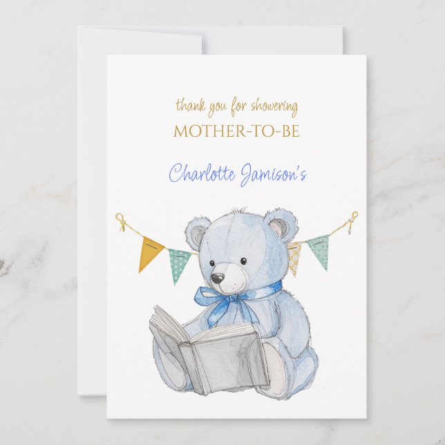 Custom Bear lesen ein Buch Danke Baby Dusche (Vorderseite)