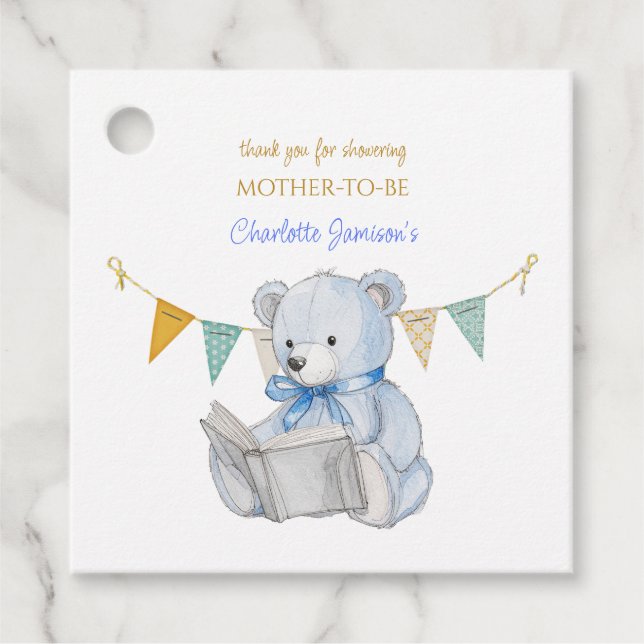 Custom Bear lesen ein Buch Danke Baby Dusche Geschenkanhänger (Vorderseite)
