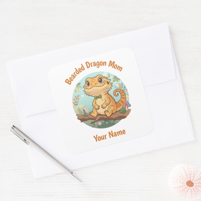 Custom Bearded Dragon Mom Square Stickers (Umschlag)