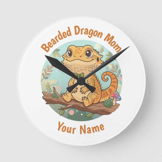 Custom Bearded Dragon Mom Wall Clock Runde Wanduhr (Vorderseite)