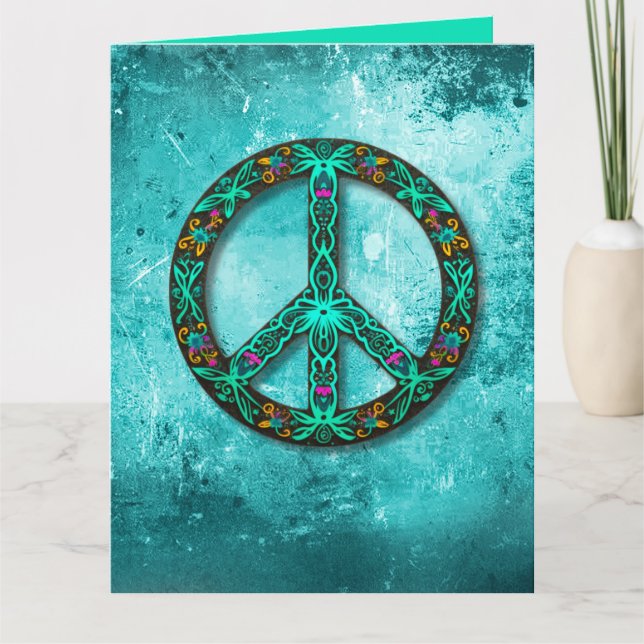 Custom Beautiful Aquamarin Pink Green Peace Sign Karte (Vorderseite)