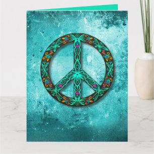 Custom Beautiful Aquamarin Pink Green Peace Sign Karte