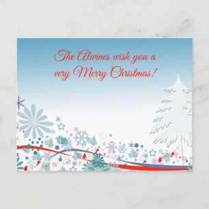 Custom Beautiful Blues Tree & Blume Gott segne Feiertagspostkarte