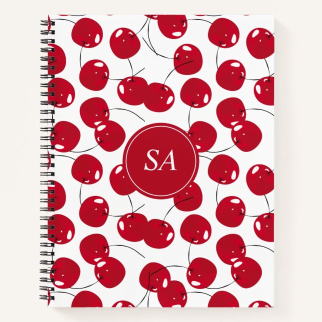 Custom Beautiful Fresh Red Cherry Muster Notizbuch (Vorderseite)