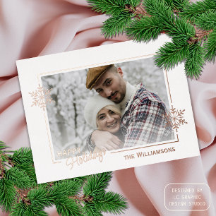 Custom Beautiful Glitzer Snowflakes Rose Gold Folien Feiertagspostkarte