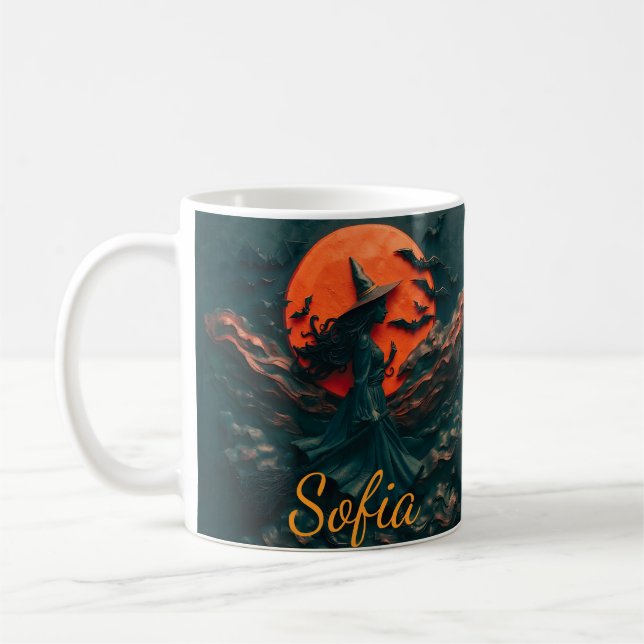 Custom Beautiful Witch Halloween Accent Mug, Perso Kaffeetasse (Links)