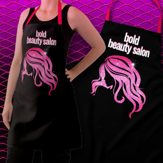 Custom Beauty Salon Name Black & Hot Pink Mitarbei Schürze